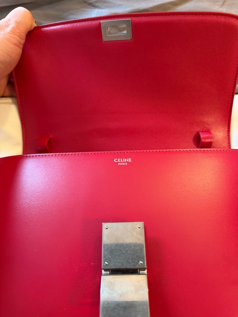 Celine Red Leather Crossbody with Brushed Metal Lock - Picture 3 of 4